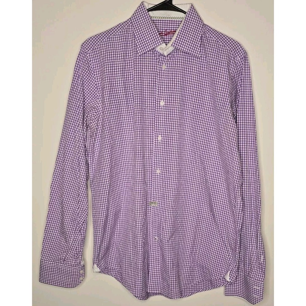 Robert Graham Mens Shirt M Purple Micro Check Houndstooth Flip Cuff Button Up
